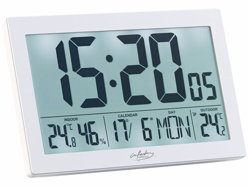 Osaloe Station Météo sans Fil LCD Écran Horloge Numérique pour Moniteur Température Humidité Intérieur Extérieur Thermomètre Hygromètre avec Capteu Blanc 