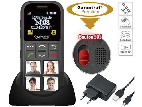 Téléphone mobile pour appels d'urgence avec localisation GPS RX-820.gps avec 4 grandes touches et un bouton S.O.S