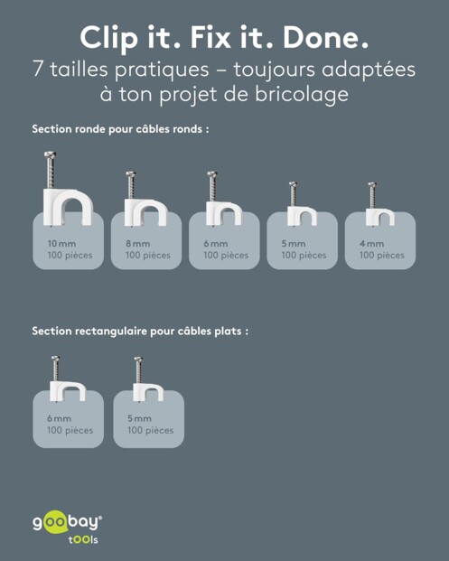 700 colliers attache-câbles à clous en 7 tailles