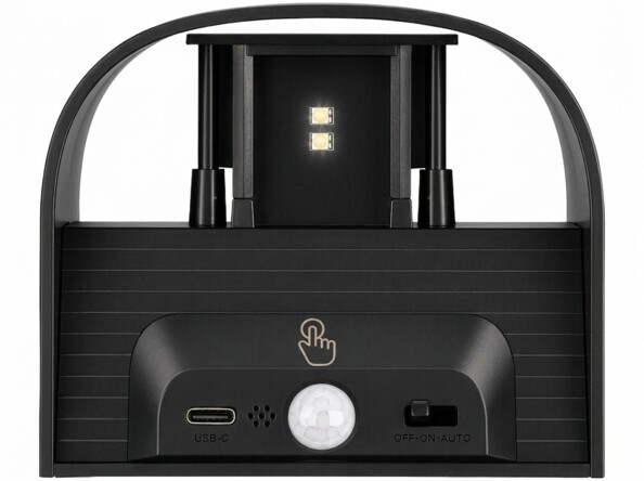 Lampe portable sans fil noire avec poignée arquée intégrée