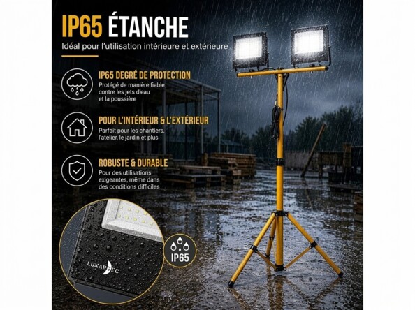 Fiche produit du projecteur Lunartec avec deux têtes LED
