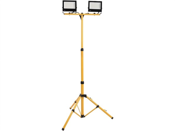 Trépied jaune du double projecteur LED vu de face