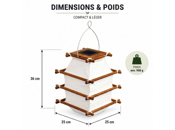 Dimensions et poids de la lanterne solaire Lunartec