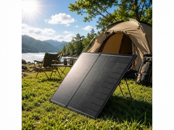 Panneau solaire en situation réelle sur campement