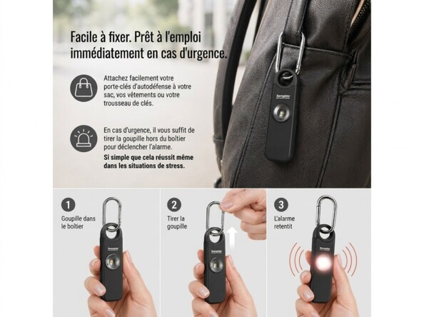 Mousqueton et lampe LED du porte-clés d'autodéfense Semptec
