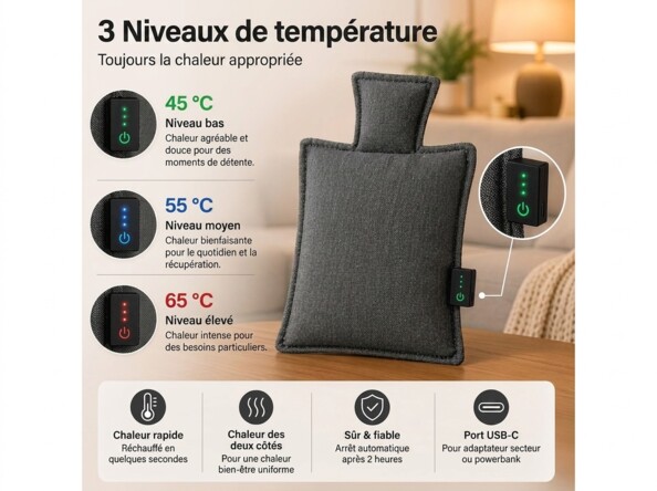 Fiche produit de la bouillotte électrique 3 niveaux de chauffe