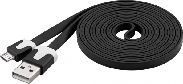 Câble USB - Micro USB plat, 2 m - Noir