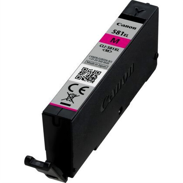 Cartouche Canon CLI-581XL magenta avec étiquette rose et marquage CE