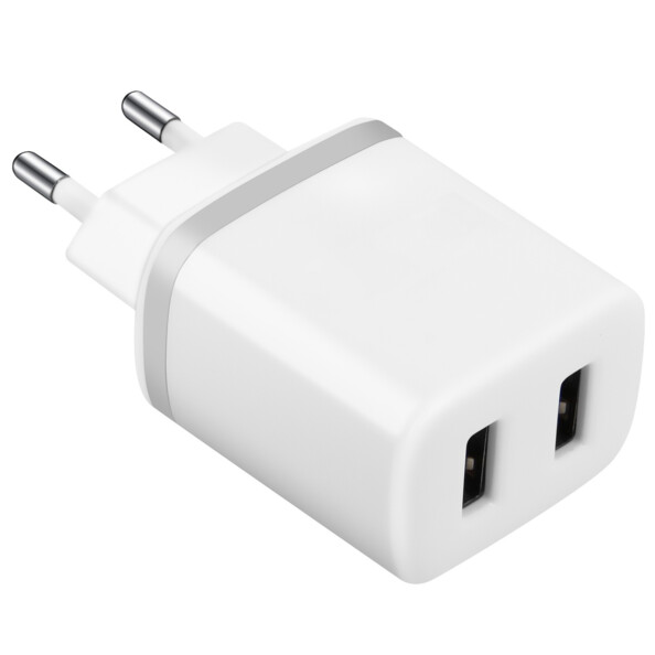 Chargeur USB secteur 2x 2,4 A  - Blanc
