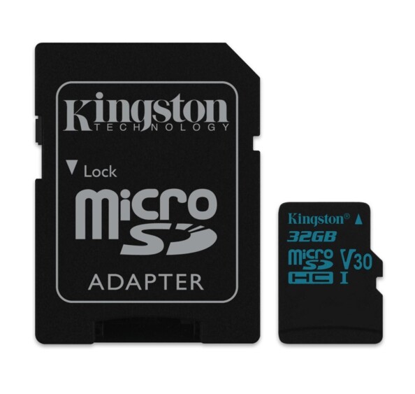Carte Micro SD Kingston 4K Canvas 32 Go avec adaptateur SD.