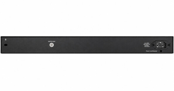 Switch D-Link DGS-1210-28P vu de dos avec prise secteur IEC C14 et borne de mise à la terre