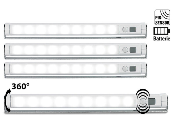 4 Réglettes LED avec détecteur de mouvement - blanc froid Lunartec