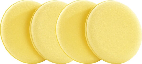 Cinq pads jaunes pâles en mousse légèrement superposés en rangée