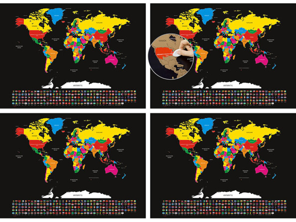 Lot de 4 cartes du monde à gratter XXL par Infactory.