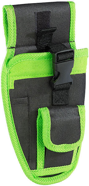 Étui de ceinture AGT Professional au liseré vert fluo vu de face sur fond blanc