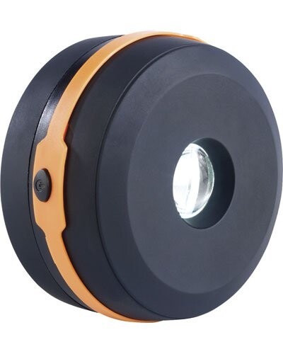 Lanterne Semptec repliée en disque plat avec bouton poussoir latéral et anneau lumineux