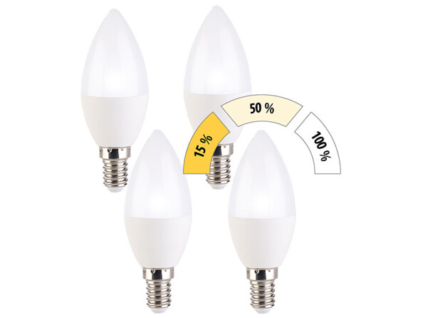 4 ampoules bougie à LED E14 / 5 W / 470 lm à 3 niveaux d'intensité - Blanc Jour