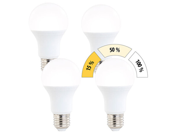 Pack 4 ampoules LED E27 / 14 W / 1400 lm à 3 niveaux de luminosité - blanc chaud
