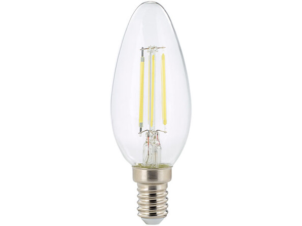 ampoule led a filament design retro avec eclairage 360 forme bougie b35 culot e14 luminea version blanc