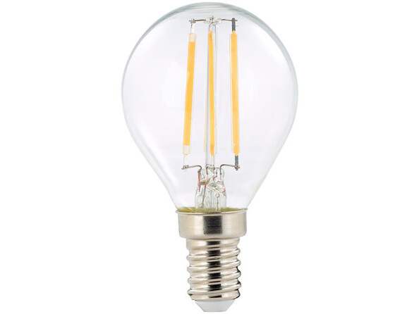 ampoule led a filament design retro avec eclairage 360 forme goutte g45 culot e14 luminea version blanc chaud