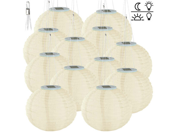 12 lampions solaires Ø 30 cm à LED blanc chaud
