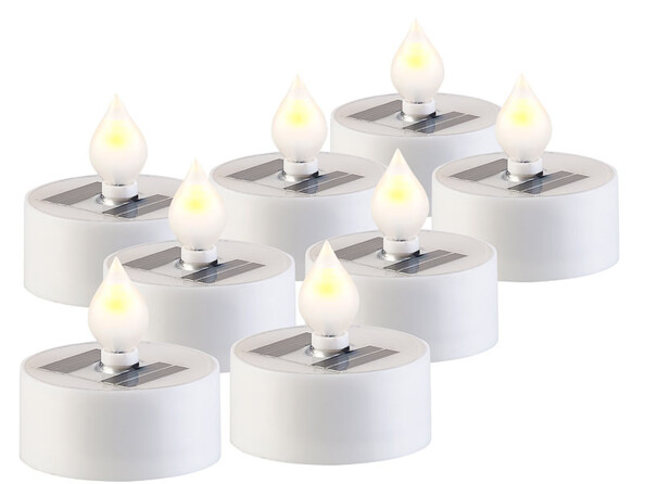 8 bougies plates à LED avec chargeur solaire et capteur de luminosité