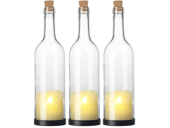 3 bouteilles de vin décoratives avec bougie LED vacillante - Classique