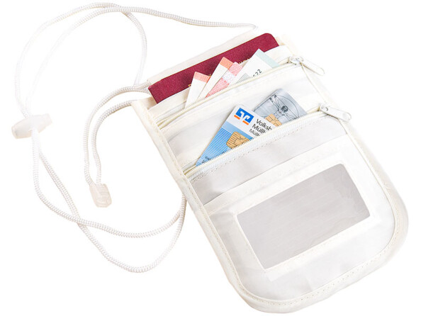 Pochette tour-de-cou unisexe à protection RFID et 4 compartiments - Beige