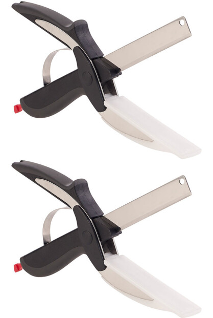 2 trancheurs de cuisine 2 en 1 : couteau-ciseaux avec mini planche à découper