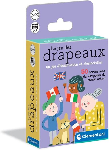 Jeu des Drapeaux, boîte du jeu de cartes avec 50 drapeaux du monde entier
