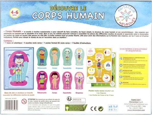 Puzzle éducatif du corps humain avec squelette et organes pour enfants