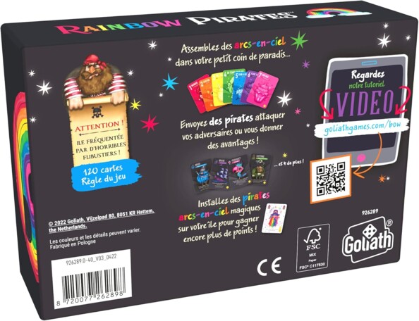 Dos de la boîte Rainbow Pirates étoilé avec son arc-en-ciel vertical