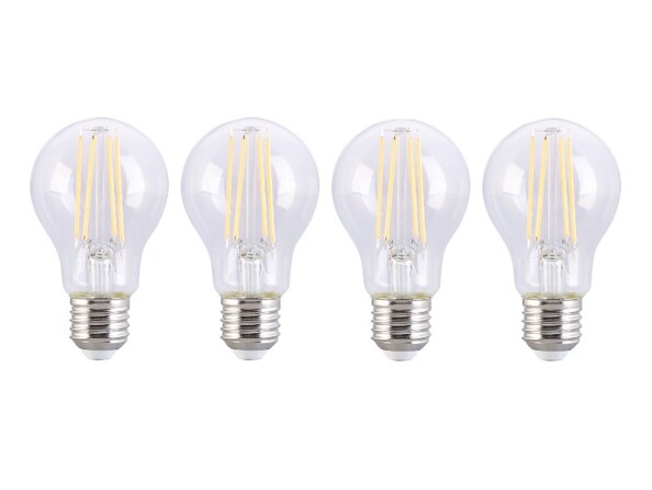 Pack de 4 ampoules LED E27 à filament avec une puissance de 6 watts et une luminosité de 806 lumens.