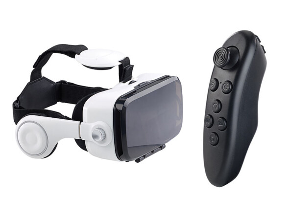 lunettes de realité virtuelle pour smartphone avec ecouteurs integres vrb70 auvisio avec télécommande manette de jeu bluetooth