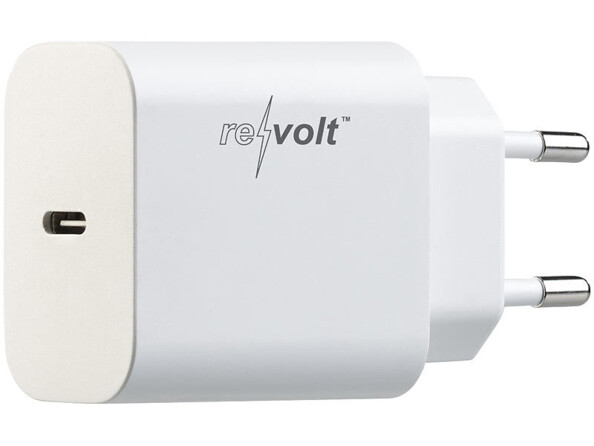 Adaptateur secteur USB-C compact reconditionné avec fonction Power Delivery de la marque Revolt