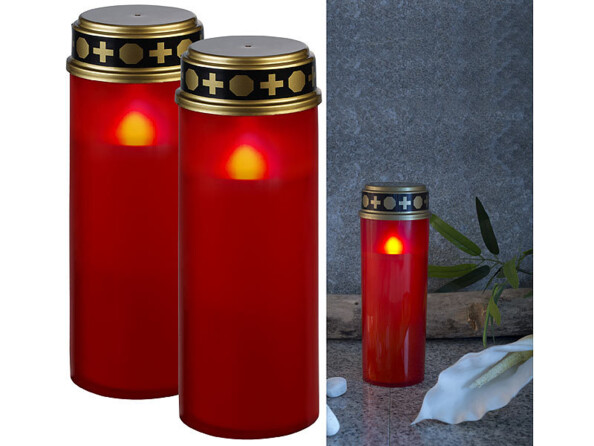 2 lanternes funéraires LED rouges | Posé et suspendu 