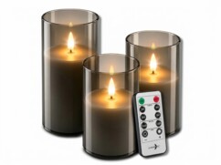 3 bougies LED télécommandées en verre avec intensité variable - coloris gris