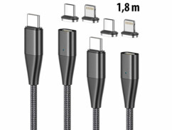 2 câbles USB-C vers USB-C et Lightning avec fiches magnétiques - 1,80 m