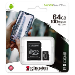 Packaging de la carte microSDXC Kingston Canvas Select Plus 64 Go.