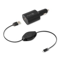 Chargeur USB de voiture et batterie de secours 2.200 mAh avec câble rétractable