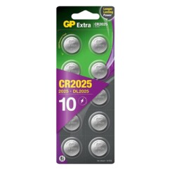 Pack de 10 piles bouton CR2025 GP Batteries.