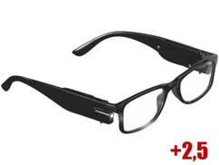 lunettes de lecture mixtes noires avec mini lampes LED et verres dioptrie +2,5 Pearl