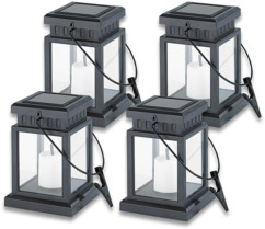 Pack de 4 lanternes LED avec accumulateur, anneau de suspension, pince et mode d'emploi en français