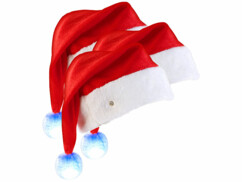3 bonnets de Père Noël à LED avec pompon lumineux couleur