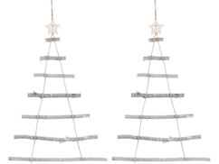 2 échelles décoratives en bois en forme de sapin de Noël