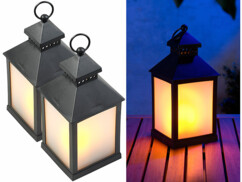 2 lanternes à LED effet flamme avec minuteur - Noir