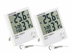 2 thermomètres-hygromètres numériques avec capteur extérieur et fonction réveil