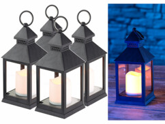 4 lanternes LED à piles effet flamme vacillante - Noire