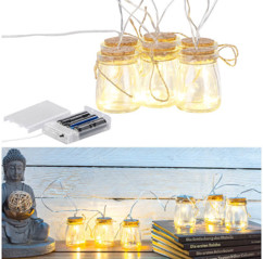 6 bocaux lumineux décoratifs avec guirlande à LED blanc chaud