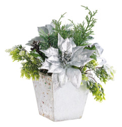 Composition florale de Noël avec fleurs et branches artificielles
